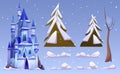 Magic castle and winter landscape elements Royalty Free Stock Photo