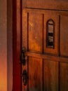 Magic castle wooden door with glass window Royalty Free Stock Photo