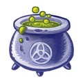 Magic cauldron of boiling green liquid. Wicca. Witch potion. Magical brew potion for Halloween