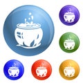 Magic cauldron icons set vector