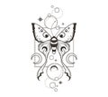 Magic celestial butterfly and moon silhouettes clipart, mystic space moth with crescent moon, black and white insects