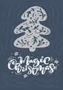 Magic Christmas calligraphy lettering text. Xmas scandinavian greeting card. Hand drawn vector illustration of a winter Royalty Free Stock Photo