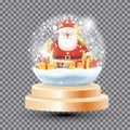 Magic Christmas Crystal Ball with Santa Claus, Gift Boxes and Fir Tree. Glass Souvenir Snow Ball on Transparent Grid