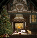 Warm atmosphere inside a Christmas cottage