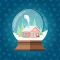 Magic Christmas snow globe vector illustration. Glass snowglobe gift Royalty Free Stock Photo
