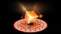 Magic circle powerfull red radial energy with double heaven six stars rotating flame power overwhelming cube