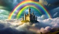 A magic cloud castle under the rainbow Royalty Free Stock Photo