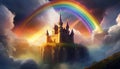 A magic cloud castle under the rainbow Royalty Free Stock Photo