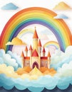 A magic cloud castle under the rainbow Royalty Free Stock Photo