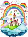 A magic cloud castle under the rainbow Royalty Free Stock Photo