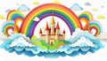 A magic cloud castle under the rainbow Royalty Free Stock Photo