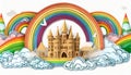A magic cloud castle under the rainbow Royalty Free Stock Photo