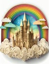 A magic cloud castle under the rainbow Royalty Free Stock Photo
