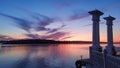 Magic colored sunset on the evening lake