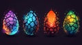 Magic colorful textured, pimpled, fire and power energy shells gui graphics. Dragon eggs with glowing sparkles and