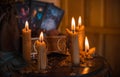 Magic concept. Paganism and wicca rite, altar of witch