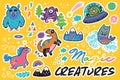 Magic creatures. Sticker set. Vector illustration Royalty Free Stock Photo