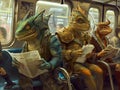 Magic creatures in subway car commute Royalty Free Stock Photo