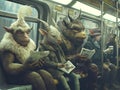 Magic creatures in subway car commute Royalty Free Stock Photo