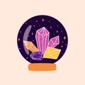Magic crystal ball with crystals. Fortune teller crystal ball illustration isolated crystal ball Mystic spiritual logo