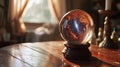 Magic crystal ball for predictions with a Galaxy in Space glowing inside. Mystical fortune teller sphere for witchcraft Royalty Free Stock Photo