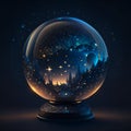 Magic crystal ball with starry night cityscape. Vector illustration. Generative AI Royalty Free Stock Photo