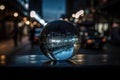 magic crystal ball, with view of busy city street, providing glimpses into the future