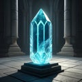 Magic crystal on a pedestal in a Gothic interior. 3D rendering Royalty Free Stock Photo