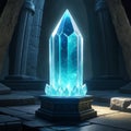 Magic crystal on a pedestal in a Gothic interior. 3D rendering Royalty Free Stock Photo