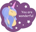 Magic cute baby unicorn, my little princess quote poster, greeting card, vector illustration with outline for kids print clothing Royalty Free Stock Photo