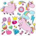 Magic cute unicorns baby horses vector character collection