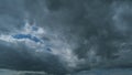 Magic Dark Grey Storm Clouds. Fluffy Gray Clouds To Dark Rain Clouds. Rainy Dark Clouds In Horizon.