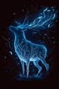 Magic deer in night forest, mystical stag with glowing body, soul of nature.