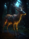 magic deer with transparent glowing shining body in a dark ominous forest, magic glow and shine, generative ai