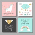 Magic design cards set with unicorn, rainbow, hearts, clouds Royalty Free Stock Photo