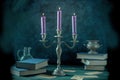 Magic and divination. Purple candles, magick potions, etc