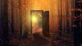 Magic door and path in autumn forest Royalty Free Stock Photo