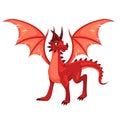 Magic Dragon. Fantasy colorful winged red creature. Medieval fairy tail animal, fire-breathing mythical reptile, flying