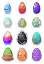 Magic dragon vector colored eggs painted with rainbow pattern multi colored Dragon Easter eggs collection for game