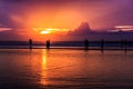 Dramatic Sunset in Kuta beach, Bali, Indonesia Royalty Free Stock Photo