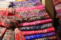 Stupendous fabrics, colored cotton linen in the bazaar Royalty Free Stock Photo