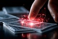 Magic effects with playing cards and a glowing energy circle during a card trick performance Royalty Free Stock Photo