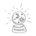 Glass magic ball. Witchcraft attributes.  Hand drawn element design. Royalty Free Stock Photo