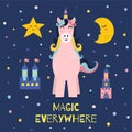 Magic everywhere print for kids with a cute unicorn. Poster with a magic horse