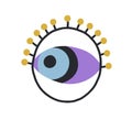 Magic evil eye in circle. Esoteric spiritual eyeball with eyelashes. Mystical sacred design element in doodle style