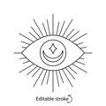 Magic eye line logo. Hypnosis and miracle concept. Boho sunny emblem. Bohemian sign. Isolated vector illustration