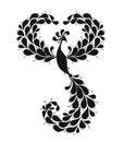 Magic Fairy Bird, Black Silhouette. Phoenix Bird. Mythical character. Ornamental Silhouette for your design