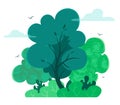 Magic and fairy forest in cartoon style with texture. Vector tree isolate on white background. Forest or outdoor park