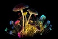 Magic and fairy neon mushrooms. Neural network AI generated Royalty Free Stock Photo