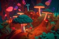 Magic and fairy neon mushrooms. Neural network AI generated Royalty Free Stock Photo